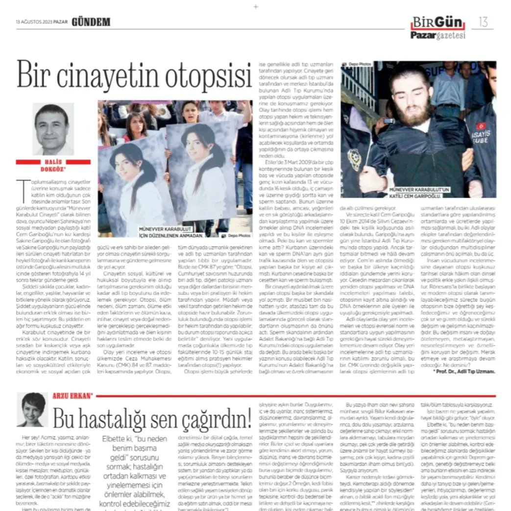 Bir cinayetin otopsisi, BirGün Gazetesi 13 Ağustos 2023